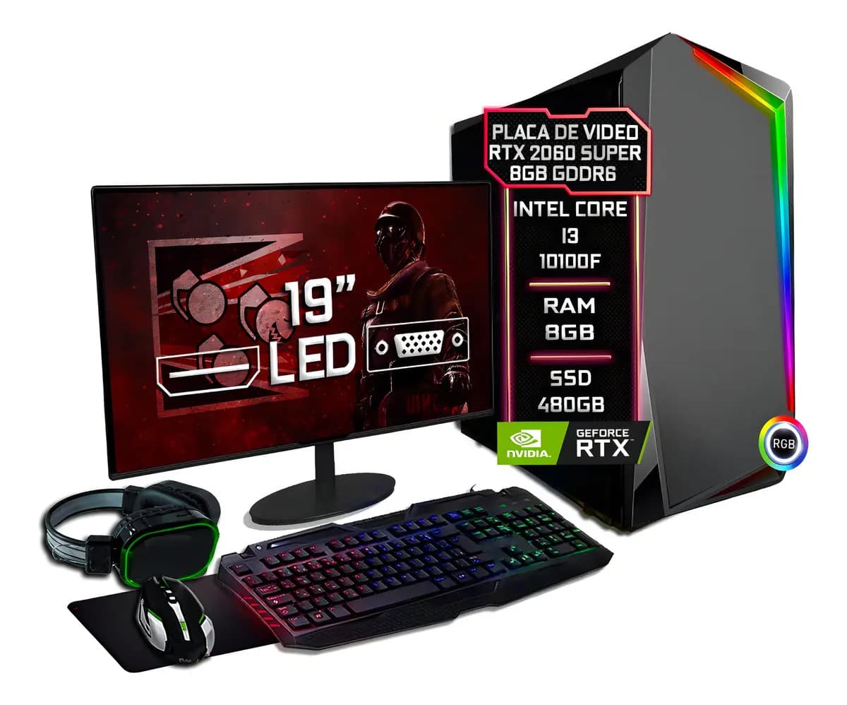 Pc Gamer Completo I3 10100f 8gb Rtx 2060 8gb Ssd 480gb