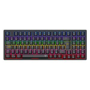 Teclado Mecânico Gamer Sem Fio T-Dagger Holysword 1800 Compact Rainbow Preto Switch Marrom Bluetooth 2.4GHz USB-C T-TGK331-BR