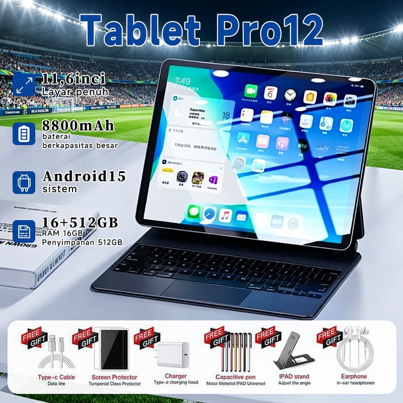 Galaxy Tablet Pro 12 11.6" Android 15 | 12GB+512GB | MTK6799 10Núcleo | Tela HD 91% | 48MP+24MP Câmeras | 8800mAh | WiFi