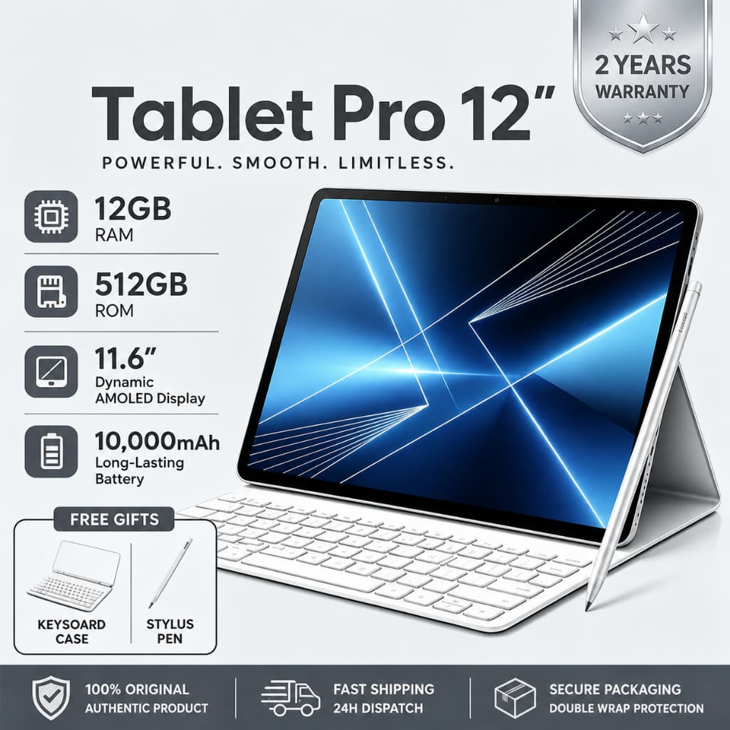 2026 Hot Tablet Pro12 Combo com Teclado e Mouse -11.6"inch 12GB+512GB Android 15 com 8800mAh Ideal para Estudos e Jogos