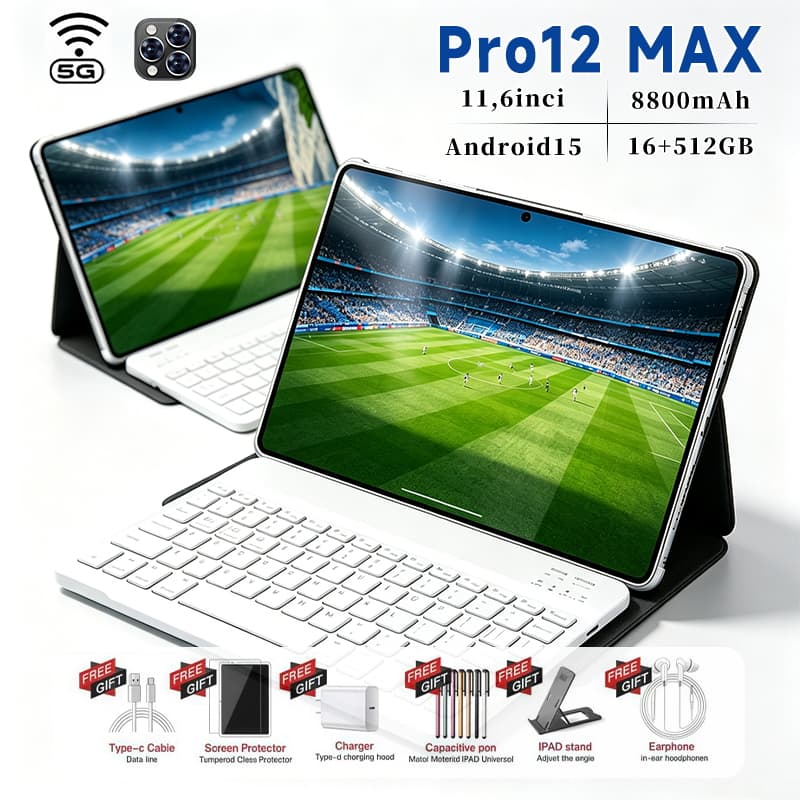 Galaxy Tablet Pro12 MAX 11.6" 5G Android 15 - Tela 4K Ultra HD 10 Núcleos MTK6797 12GB RAM + 512GB ROM Bateria 8800mAh