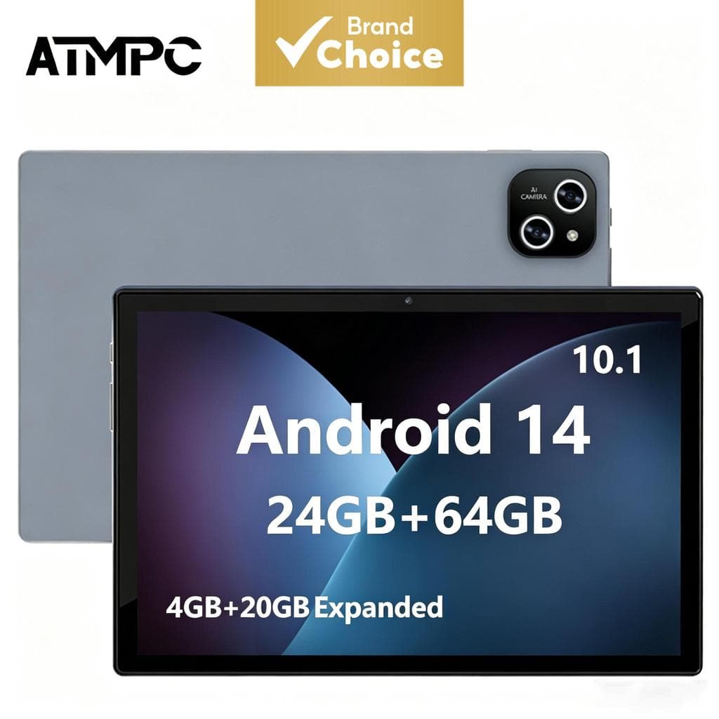 ATMPC tablet de 10 polegadas para crianças, tablets Android, 10 polegadas, octa- 24GB (4+20 expansíveis) de RAM, bateria