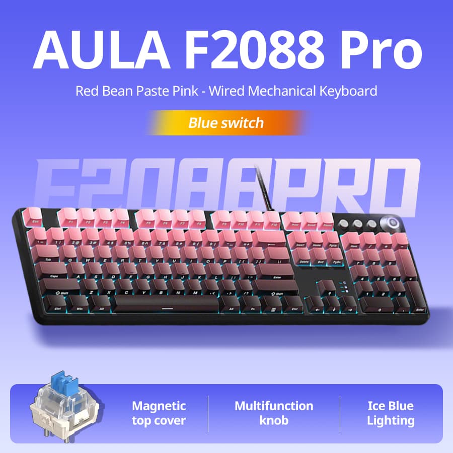 Teclado Mecânico com Fio AULA F2088pro, 108 teclas, Tamanho Completo, Retroiluminação RGB, Teclado para Escritório e