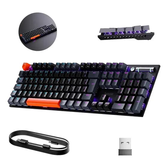 Teclado Rgb Mecanico Gasket Mount Triplo Modo(com Cabo+usb2.4g+bt5.0), Hot Swap, Layout ABNT2, Anti-Ghosting, Acessorios Compatível Pc, Windows, Android, Ios, Mac, Teclado Ergonômico, Cor Preto