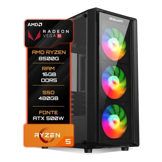 Pc Gamer BluePC Amd Ryzen 5 8500g 16gb Ddr5 Ssd 480gb - Fonte 500w
