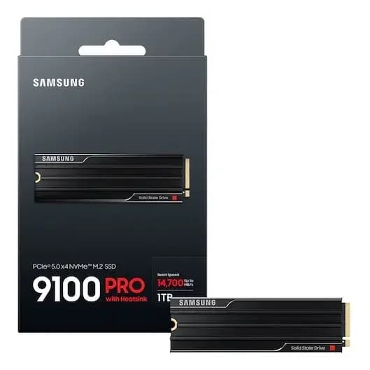 SSD Samsung 1TB 9100 Pro Heatsink Com Dissipador M.2 Nvme PCie 5.0 Gen5 14.800/13.400MB/s MZ-VAP1T0CW