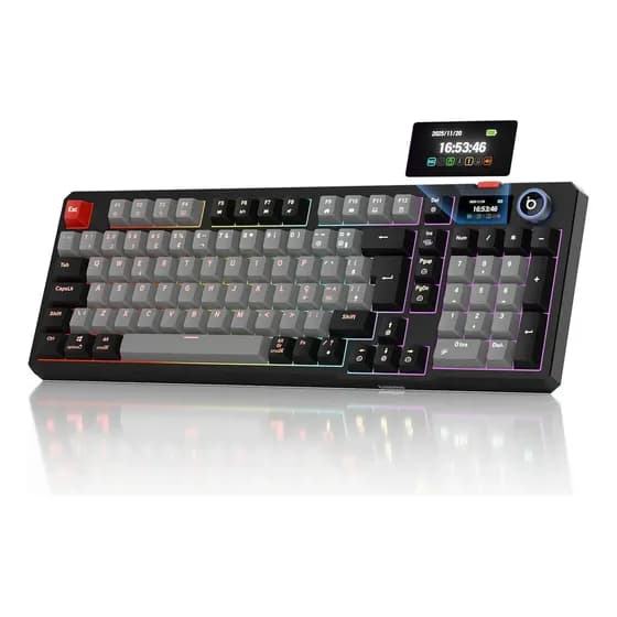 Teclado Mecânico Sem Fio Com Tela, Tri-Mode Bt5.0/2.4 G/Usb-C, Rgb Teclado Gamer Com Anti Ghosting E Personalizável, Teclado Switch Vermelho Wireless Para Jogos/Pc/Mac/Linux