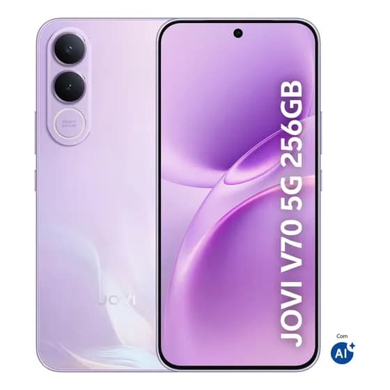 Smartphone JOVI V70 5G Câmera 200MP 256GB de Memória 16GB RAM (8GB + 8GB RAM expansível) Bateria de 7000mAh, Processador Octa-Core, Pacote de Benefícios com troca de tela grátis - Lilás Boreal