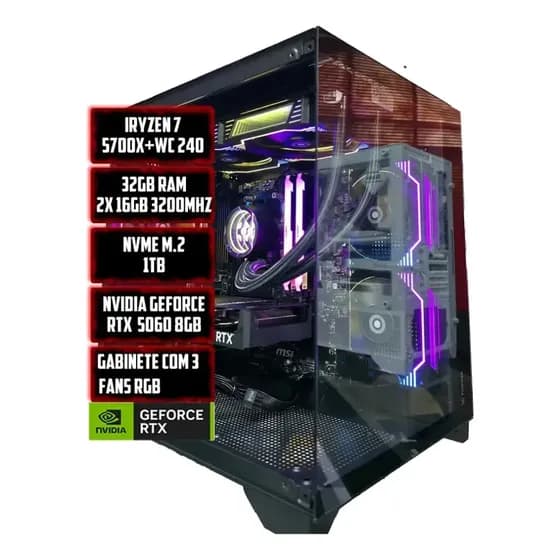 Pc Gamer Blade 7 5700x 32gb Ram Nvme 1tb Rtx 5060 8gb Watercooler 240mm Rgb (preto)