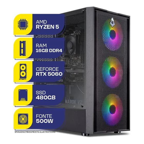 Pc Gamer Mcl, Ryzen 5 5500, Rtx 5060, 16gb Ddr4, Ssd 480gb 480 Gb 16 Gb Rtx 5060 8gb