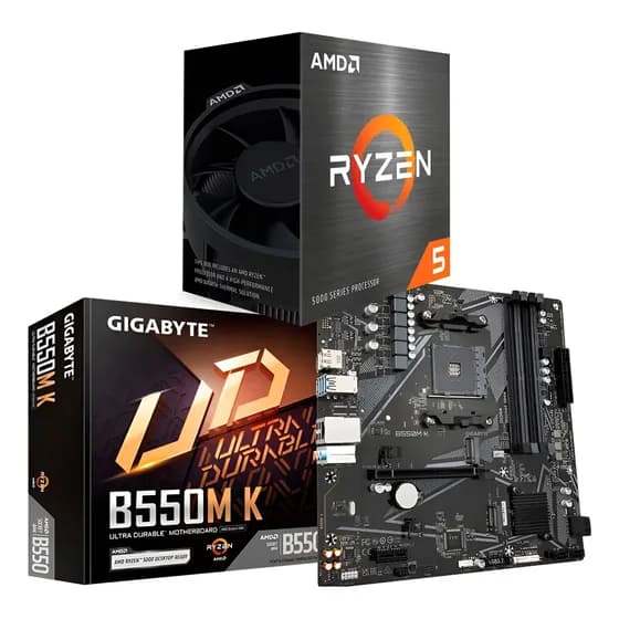 Kit Processador Amd Ryzen 5 5600gt + Placa Gigabyte B550m -k Marrom-escuro