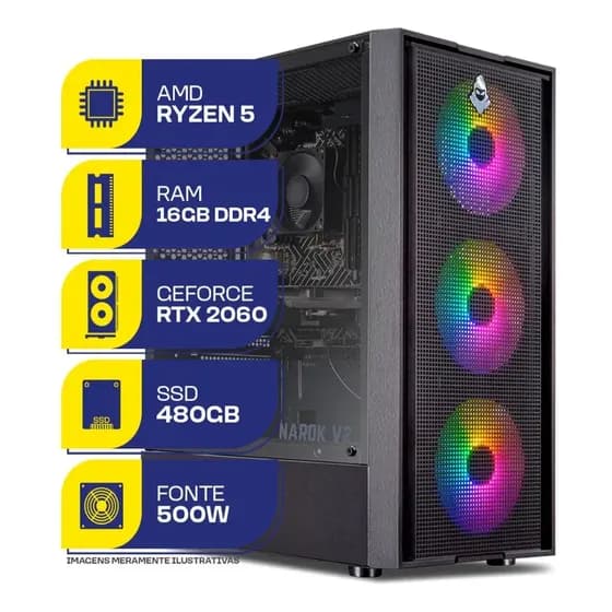 Pc Gamer Mcl, Ryzen 5 5500, Rtx 2060, 16gb Ddr4, Ssd 480gb 480 Gb 16 Gb Rtx 2060 6gb