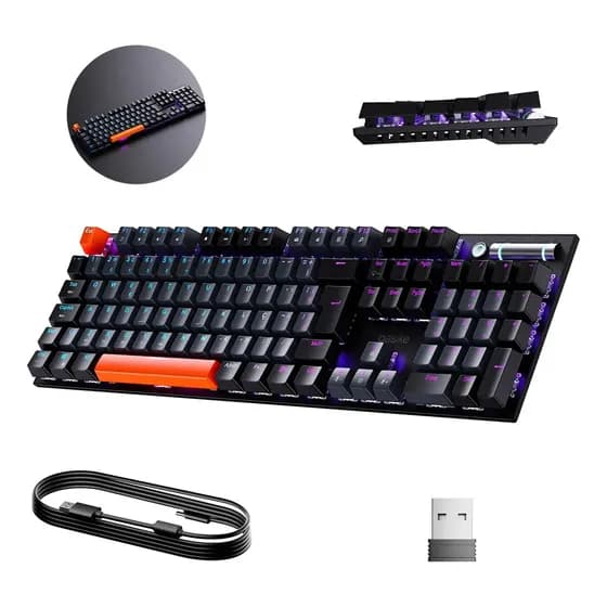 Teclado Rgb Mecanico Gasket Mount Triplo Modo(com Cabo+usb2.4g+bt5.0), Layout Abnt2, Anti-ghosting, Acessorios Compatível Pc, Windows, Android, Ios, Mac, Teclado Ergonômico, Cor Cinza