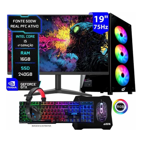 Pc Gamer Completo Setup Ninja Titan I, Intel Core I5, 16gb Ram, Ssd 240gb, Video 2GB, Monitor 19", Kit Periféricos