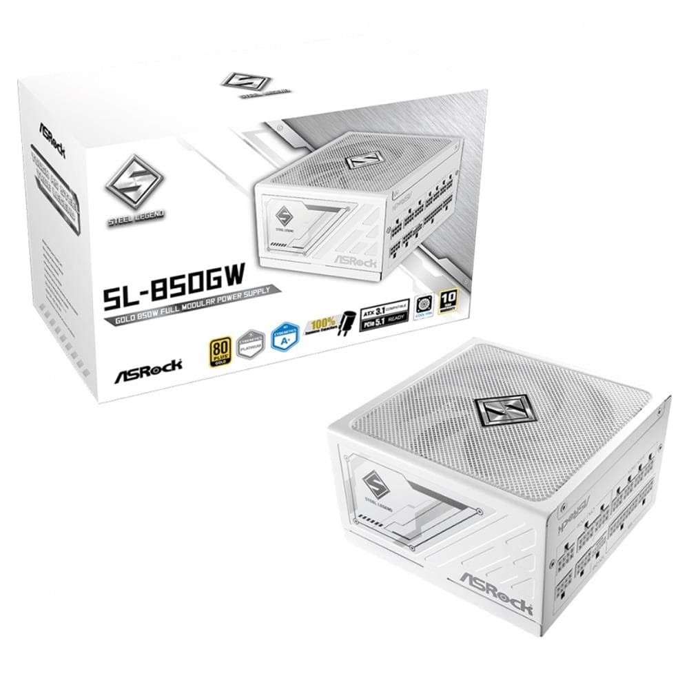 Fonte ASRock Steel Legend White 850W , 80 Plus Gold , Full Modular , PCIe 5.1 , Branco