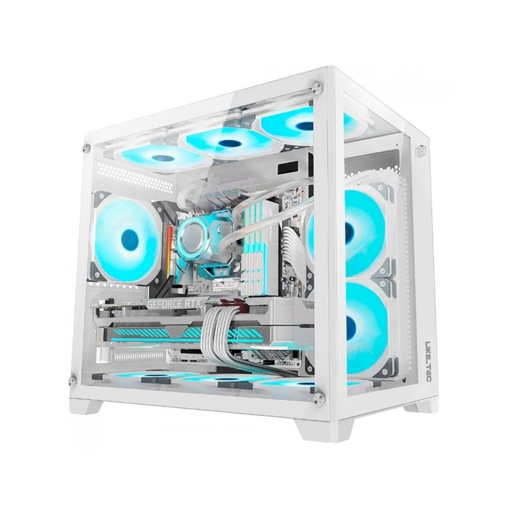 Gabinete Gamer Liketec Cube Kirra Snow , RGB , Mid Tower , Vidro Temperado , mATX , Branco , Sem Fonte , Com 4 Fans