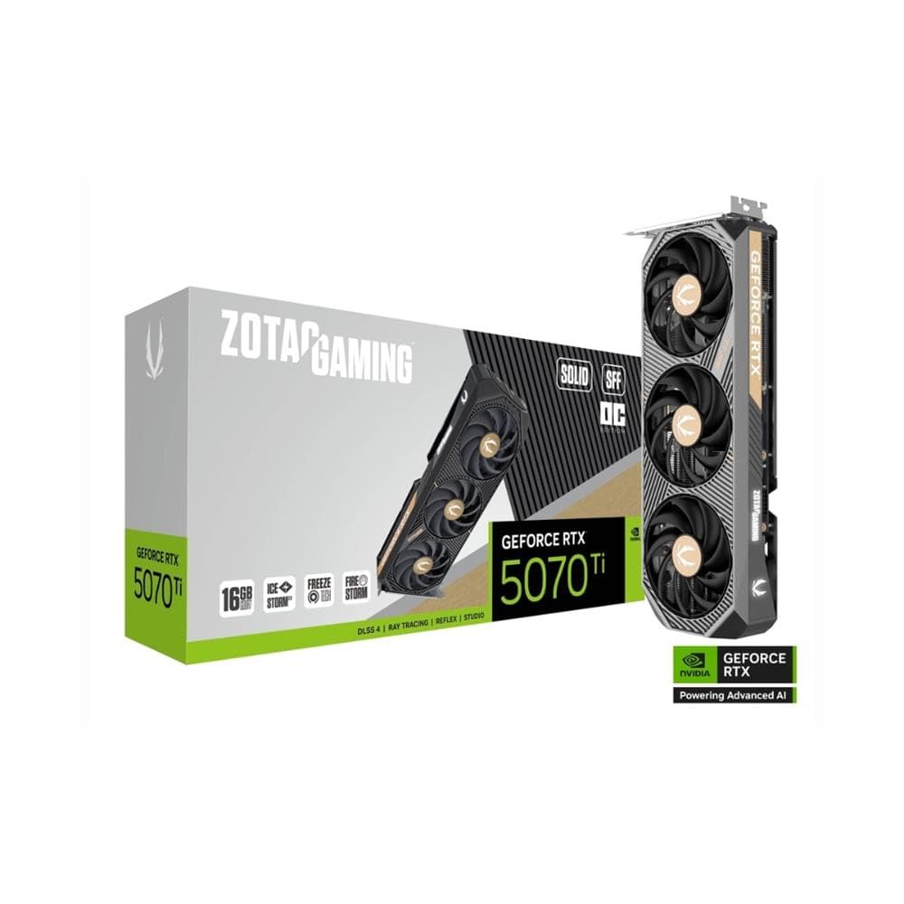 Placa De Vídeo GeForce Zotac RTX 5070 TI Solid SFF OC , 16GB GDDR7 , 256-Bits , ZT-B50710J3-10P