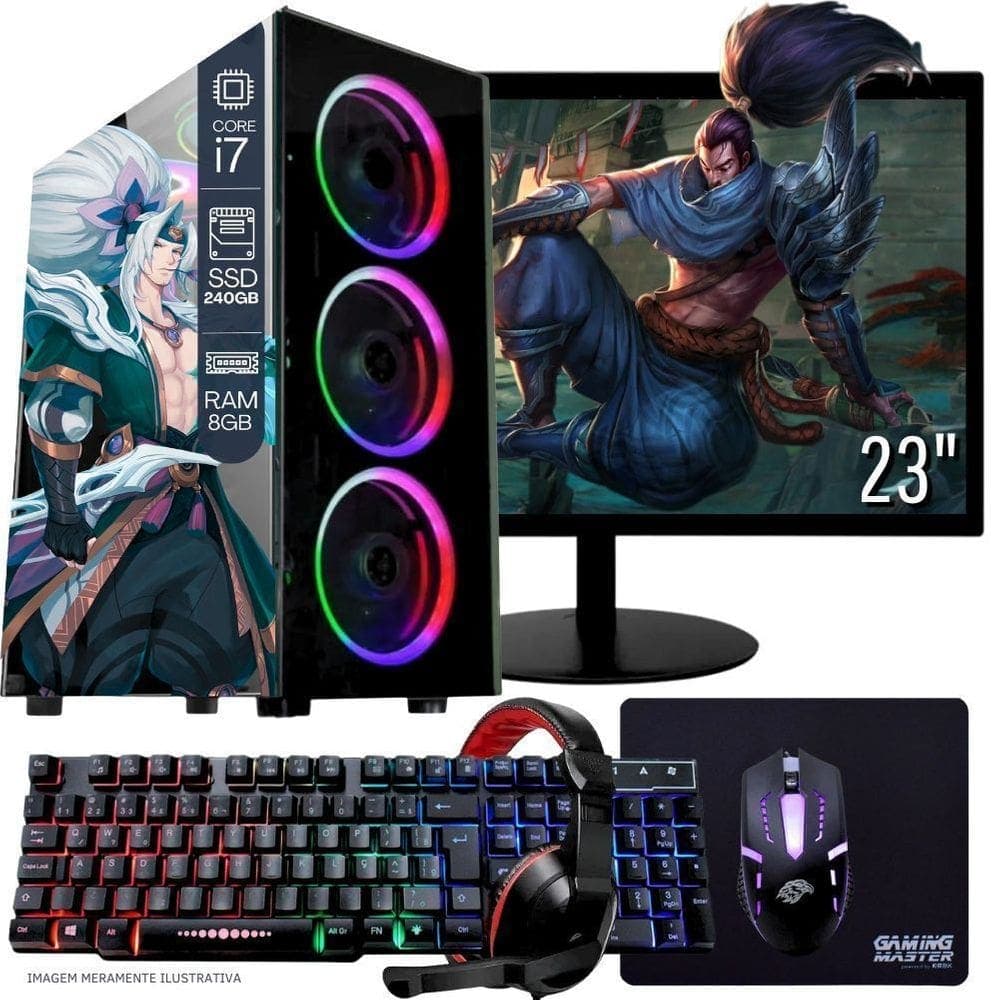 Computador PC Gamer Completo TOB Intel Core i7 SSD 240GB 8GB Teclado Mouse Mouse Pad e Headset Gamer Monitor 23” Windows 10 Pro Trial