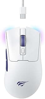 Havit Mouse Gamer Quad-Mode MS966WB White, Sem Fio e Com Fio, USB, Bluetooth, Wireless 2.4GHz (USB-A e USB-C), RGB, 7 Botões, 800-1600-2400-3200-6000-10000 DPI, Branco