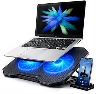 Suporte Para Notebook Com Cooler Duplo Silencioso para Notebook até 17" LED Azul 8 Níveis de Altura 2 Coolers Potentes e com Suporte de Celular Integrado Premium.