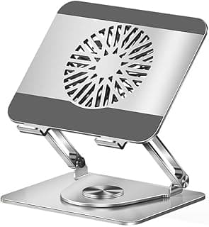 Suporte para Notebook com Cooler Turbina, Base Notebook Cooler para Alumínio Ajustável com Resfriamento Silencioso, Giratória 360° Compatível com Notebooks