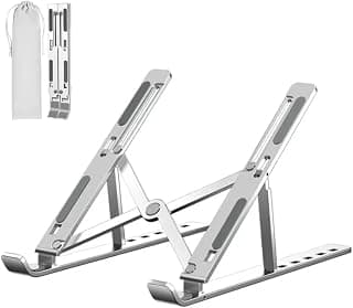 Suporte Notebook 17" Alumínio Resistente Apoio Mesa Ajustável (PRATA) | em Metal para Tablet Articulado Dobrável com Altura Regulável Portátil Base para Laptop Home Office