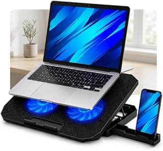 Suporte Ergonômico para Notebook com Cooler Duplo Silencioso, 8 Níveis de Ajustes, 2 Porta USB Adicional e Iluminação LED para Notebooks de Até 17 Polegadas