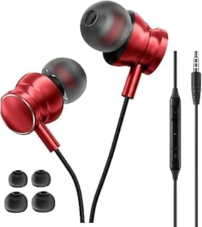 Fone de Ouvido com Fio Premium P2, In-Ear, Super Bass, Microfone Integrado – Compatível com Smartphones, Tablets, Notebooks, PCs e Consoles, 2ª Geração, (Vermelho).