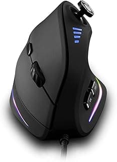 Mouse Vertical Ergonômico USB com Fio com [5 D Rocker] [10000 DPI] [11 Botões Programáveis] RGB para Gamer/PC/Laptop/Computador Preto