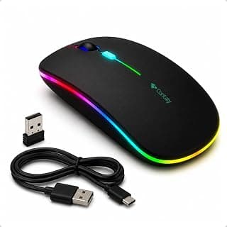 Mouse sem Fio Recarregável, RGB LED, 1200 DPI, 2.4GHz, Clique Silencioso, Design Ergonômico, Plug and Play - Contaty