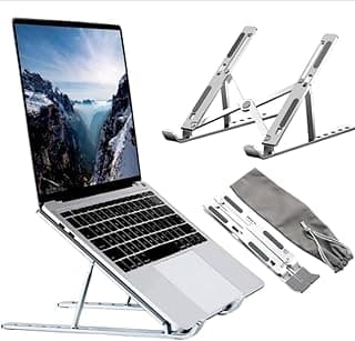 Suporte para Notebook, Tablet e Celular- Linha Premium em Alumínio Dobrável e Ergonômico Para Desktop Portátil Ajustável em 6 Ângulos com Altura Regulável Leve Apoio Universal - Com Case