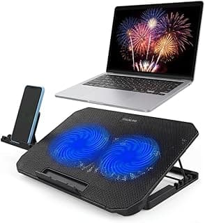Suporte Base Para Notebook Cooler Duplo Silencioso 8 Níveis de Ajuste Ergonômico, Saída USB Adicional e Iluminação Interna Base Para Notebook de Até 17 Polegadas
