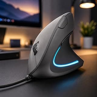 Mouse Vertical Ergonômico 6 Botões e DPI Ajustável em 800/1200 / 1600 para Alta performance - Anti Dor Punho LED RGB - Para Trabalho, Home Office, Gamer, Notebook, PC - Linha Premium