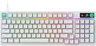 Teclado Gamer Com Fio Logitech G316 X 98, taxa 8 kHz, switches tactile hot-swappable, tela de LED em matriz de pontos e seletor, teclas PBT injeção dupla, USB-C, RGB LIGHTSYNC, PC - Branco