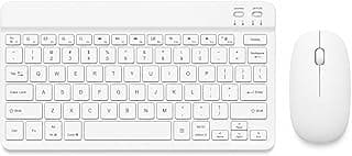 Combo Teclado e Mouse Bluetooth Ultrafino Sem Fio, Portátil e Recarregável E Teclado sem Fio Compatível com Tablets Android, Celular, Smartphone, iPhone, iPad mini Premium Kit (Branco)