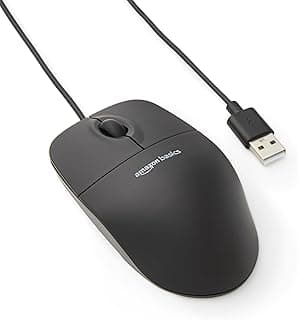 Amazon Basics Mouse USB com fio de 3 botões (preto), 1 unidade