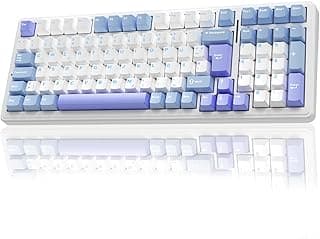 AULA F99 Teclado para Jogos Sem Fio Mecânico, Layout QWERTZ, BT5.0/2.4G/USB-C, Estrutura de Gás, Troca Quente, Software, RGB, PBT, 8000 mAh, Som Cremoso, 95% Teclado Mecânico (Azul Roxo)