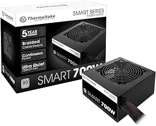 Thermaltake Smart 700W 80+ Branco Certificado PSU, Energia Contínua com Ventilador Ultra Silencioso de 120 mm, ATX 12V V2.3/EPS 12V Active PFC Fonte de Alimentação PS-SPD-0700NPCWUS-W, Preto