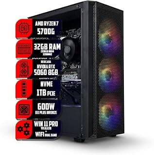 PC Gamer Titan Ryzen 7 5700G, 16GB RAM, SSD NVMe 1TB, RTX 5060 8GB, 3 Fans RGB