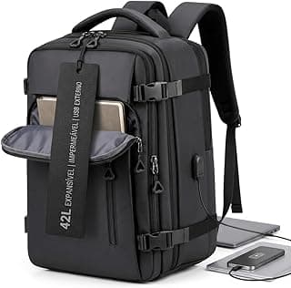 Mochila Viagem Executiva Notebook Expansível 42L Impermeável com Porta USB, Mochila Unissex para Notebook até 15,6”, Trabalho, Faculdade, Bagagem de Mão e Viagens