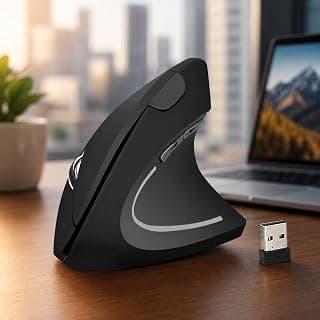 Mouse Ergonômico Sem Fio Vertical Recarregável Silencioso RGB - Reduz Dor no Pulso e Fadiga – Compatível com Windows, Mac, Notebook, PC – Preto, Design Ortopédico DPI Ajustável