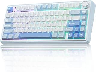 AULA F75 75% teclado mecânico sem fio, cremoso intercambiável a quente, interruptores de madeira cinza pré-lubrificados, 2,4 GHz/Tipo-C/BT5.0 (azul)