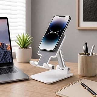 Suporte de Mesa Ajustável para Celular e Tablet com Altura Regulável e Inclinação Articulada | Base Antiderrapante Dobrável para Smartphone, Videochamadas, Estudos e Trabalho
