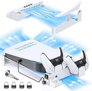 OIVO Suporte horizontal PS5 com ventilador de refrigeração e carregador de controle PS5 para console Playstation 5 PS5, estação de resfriamento PS5 com estação de carregamento PS5, suporte PS5 horizontal para acessórios PS5