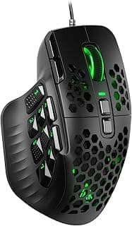 SOLAKAKA Mouse para jogos SM809 MMO com fio, 24000 DPI, 16 programáveis, mouse RGB para jogos para PC, preto
