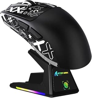 Mouse Gamer ATTACK SHARK X1 com Base de Carregamento RGB e Touchpad, Sensor Gamer PixArt PAW3395PRO, Sem Fio BT/2.4G ou Com Fio, 40000 DPI, 53g Superleve