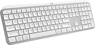 Teclado sem fio Logitech MX Keys S com Clique Silencioso, Teclas Programáveis, Iluminação Inteligente, Conexão Bluetooth ou Receptor USB Logi Bolt e Bateria Recarregável - Cinza Claro