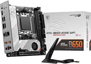 MSI Placa mãe para jogos MPG B650I Edge WiFi (processadores AMD Ryzen 9000/8000/7000, AM5, DDR5, PCIe 4.0, M.2, SATA 6Gb/s, USB 3.2 Gen 2, HDMI, Wi-Fi 6E, Bluetooth 5.3, LAN de 2,5 Gbps, Mini-ITX)