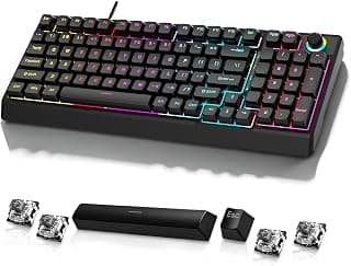 Teclado Mecânico para Jogos com Fio 98 Teclas, 17 Modos de Iluminação RGB, Sem Fantasmas, Compatível com PC, Notebook e Mac