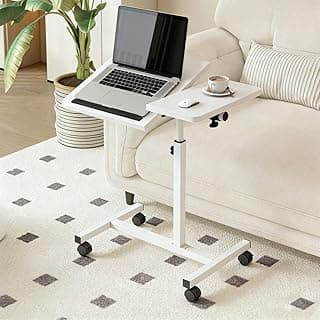 Mesa ajustável dobrável, mesa de notebook lateral com ajuste de altura (Branco-AB Flip)